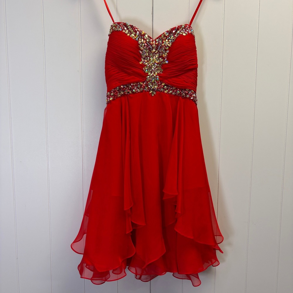 Samila & Co Y2K Cocktail Rhinestone Strapless Dress Womens Size Red Festive Glam